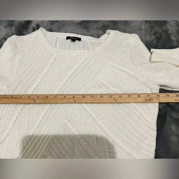 Cupio Sweater Ivory White Geo Raised Pattern Cotton Blend Stretch Sz M - Picture 8 of 9